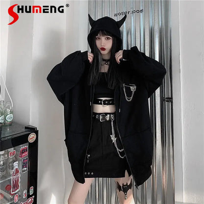 Autumn Women's Harajuku Punk Gothic Girls Black Devil Horn Hoodies - APEX RITUAL women's hoodies & sweatshirts