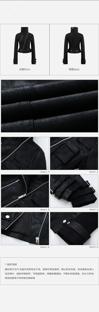 Lautaro Spring Autumn Cool Handsome Short Black Fitted Pu Leather Jacket Women Long Sleeve Zip Up Luxury Designer Clothing 2025