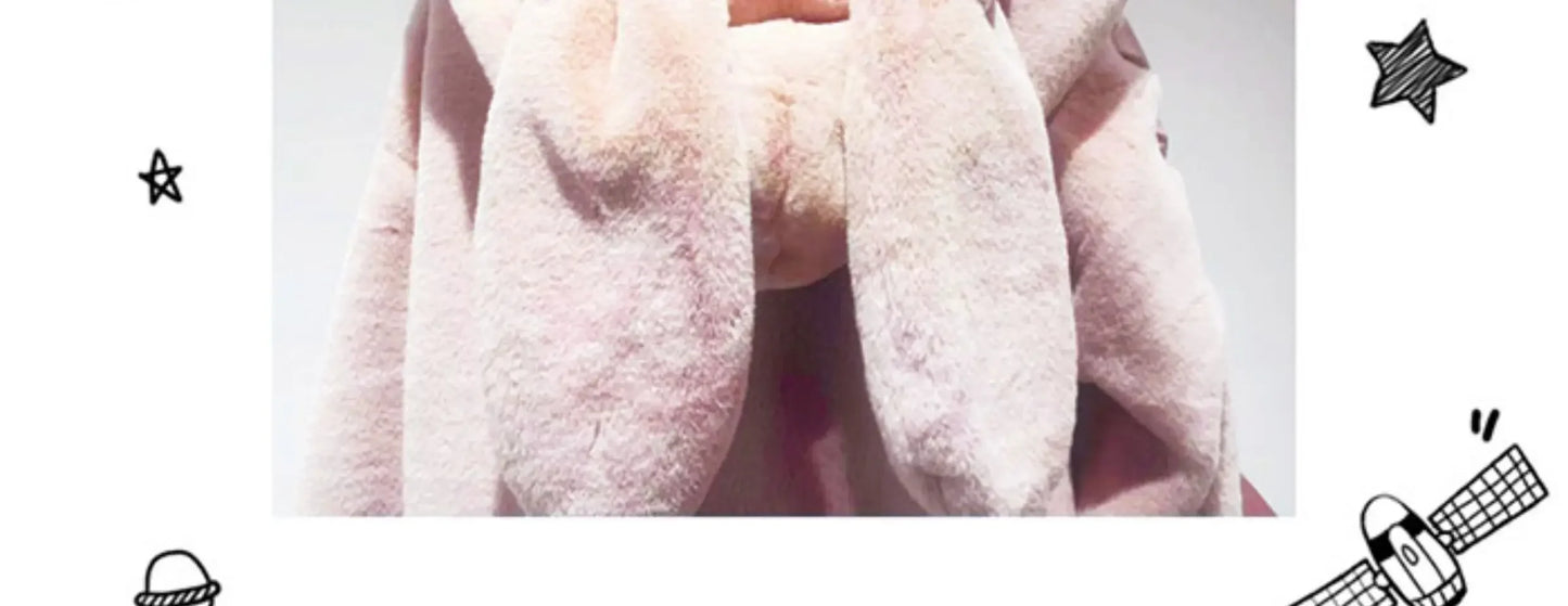 High Quality Japanese Winter New Sweet Cute Mine Cute Rabbit Ear Plush Cotton Coat Jacket Girl Lolita Fur Coats Women Parkas