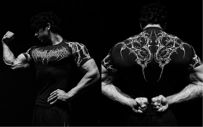 Breathedivinity Men's T-shirt - American Dark Style, Fitness and Sports Wear, Quick-Drying, Breathable, Compression Short Sleeve