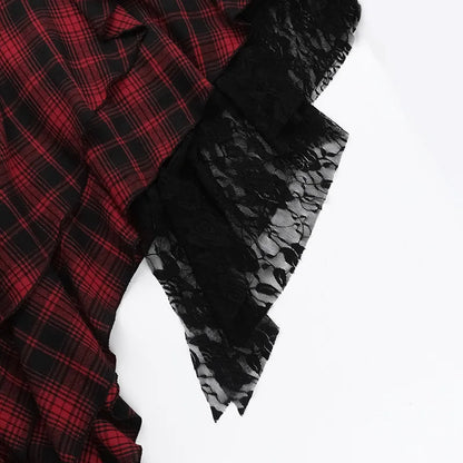 Women's Plaid Lace Spaghetti-Strap Midi Dress