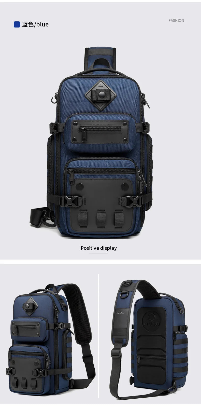 Ozuko Belly Bags Men's Chest Bag Outdoor Tactical One Shoulder Crossbody Bag High Capacity Waterproof Sports Bag For Man