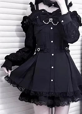 Women's Y2K Lace Bow Off-Shoulder Set