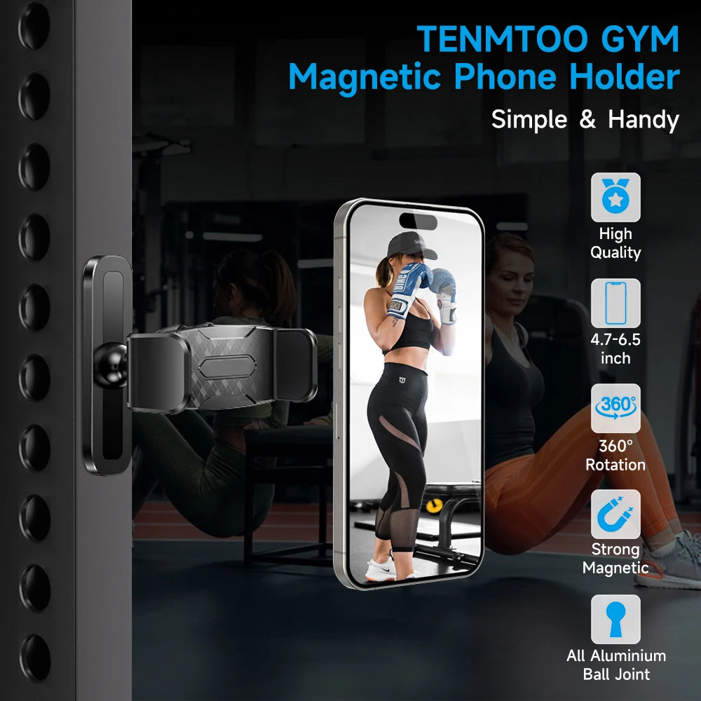 Tenmtoo Gym Magnetic Phone Holder 360 Adjustable Stand for MagSafe Compatible with All 4.7-6.5 Inch Smartphones iPhone 15 14 13