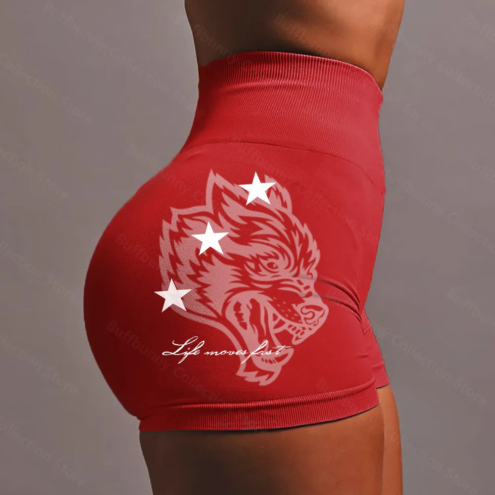 Apex Ritual – ウルフヘッド スポーツショーツ レディース – シームレスニット 太ももリフトアップ ヨガパンツ
