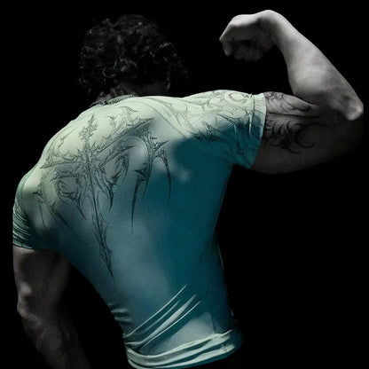 Gothic Battle Axe Short Sleeved Men's Quick Drying Stretch Fitness Suit For Summer Sports With Tight Compression Cuffs T-shirt