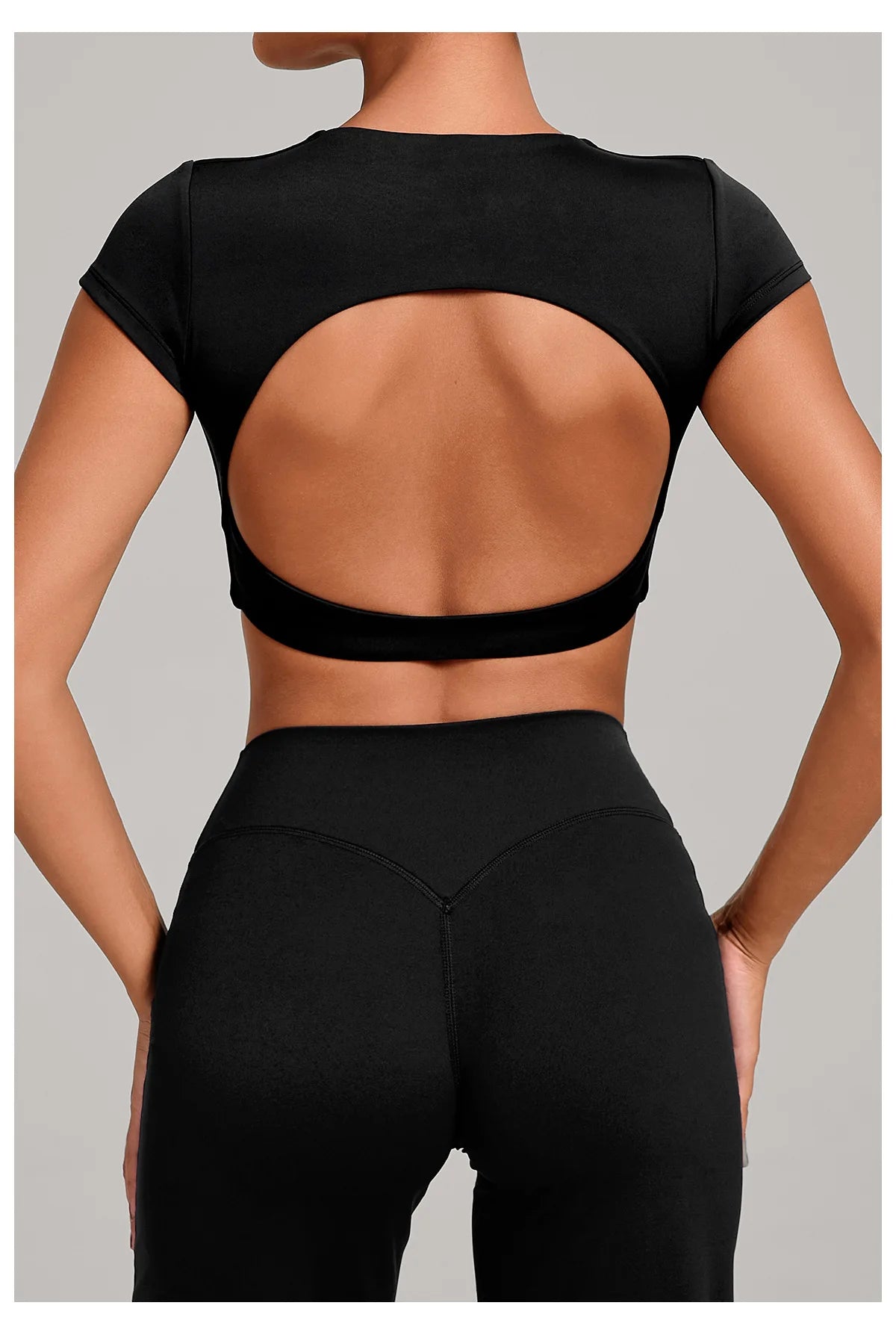 Hollow Backless Short Sleeve Sporty Slim T-shirt Women Crop Top Breathable Quick Dry Gym Workout Top Sport Shirt Fitness Clothes