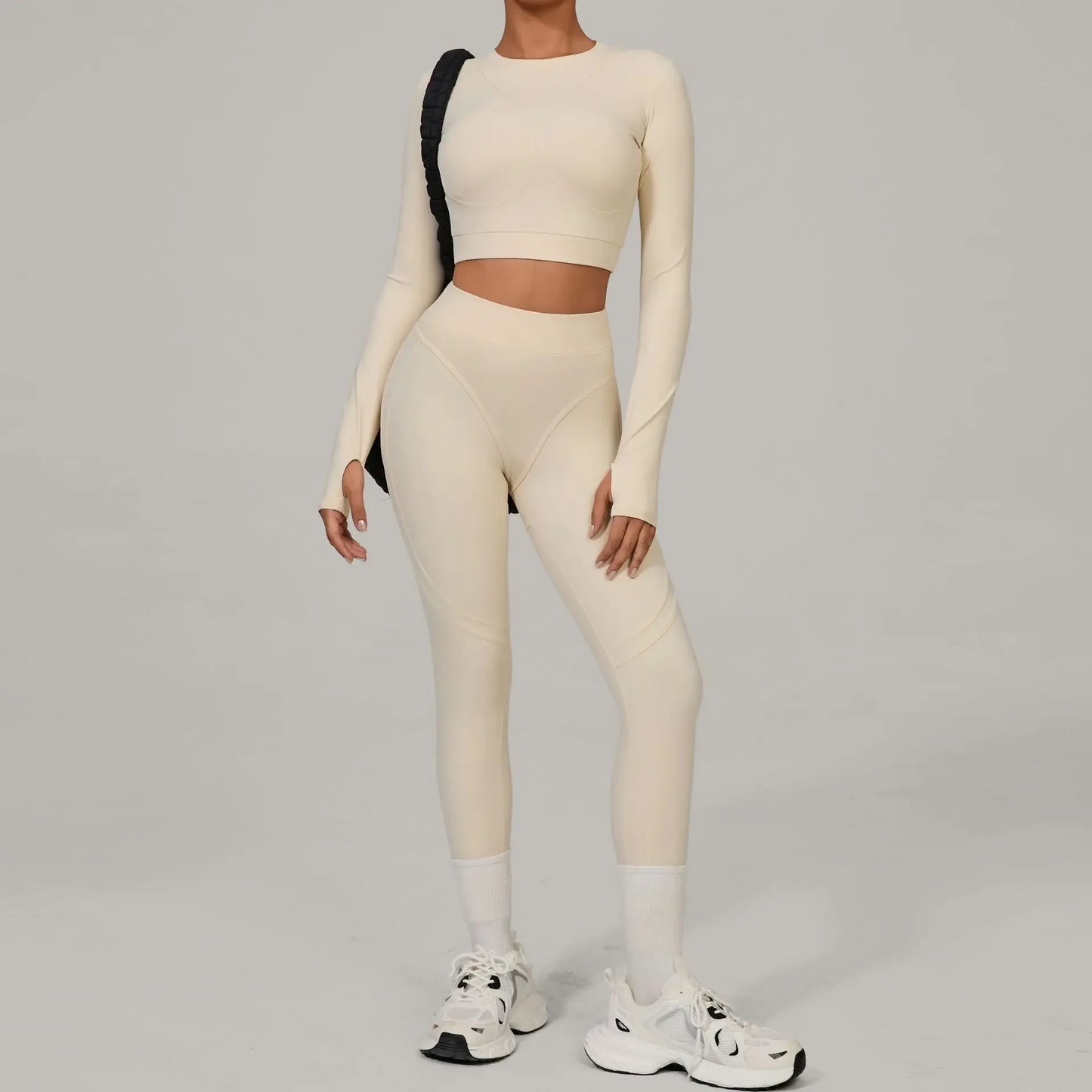 Long Sleeve Shirt Yoga Sets Sports Crop Tops Fitness Hip High Waist Skinny Running Workout Gym Leggings Women Activewear XP160