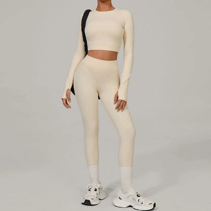 Long Sleeve Shirt Yoga Sets Sports Crop Tops Fitness Hip High Waist Skinny Running Workout Gym Leggings Women Activewear XP160