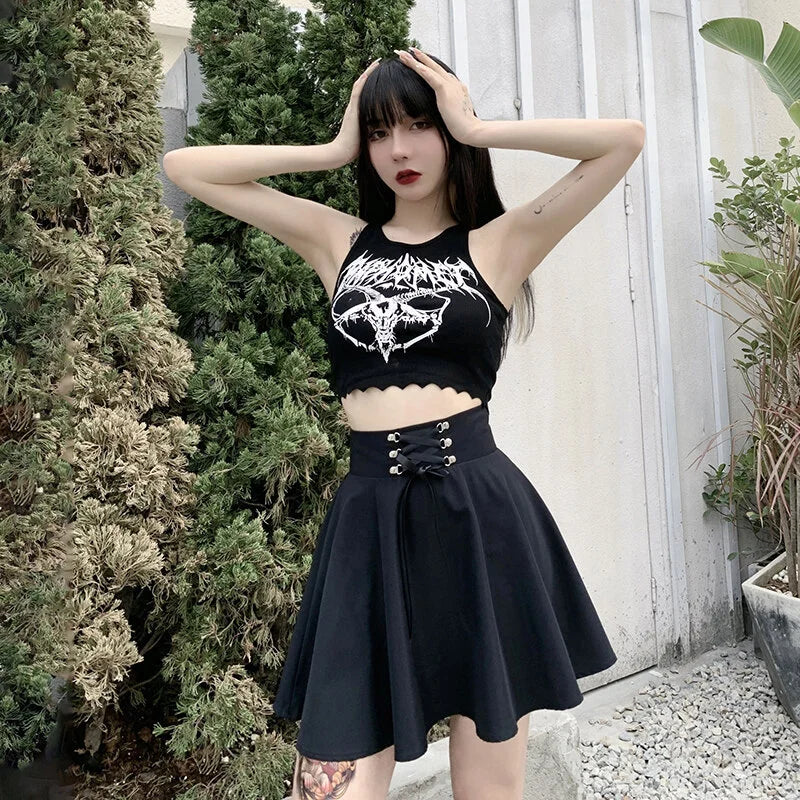 FICHOR Black Checkered Women's Gothic Skirt Women Pleated Spring Autumn Girl Hip Hop Female Punk Goth Mini Skirt Clubwear