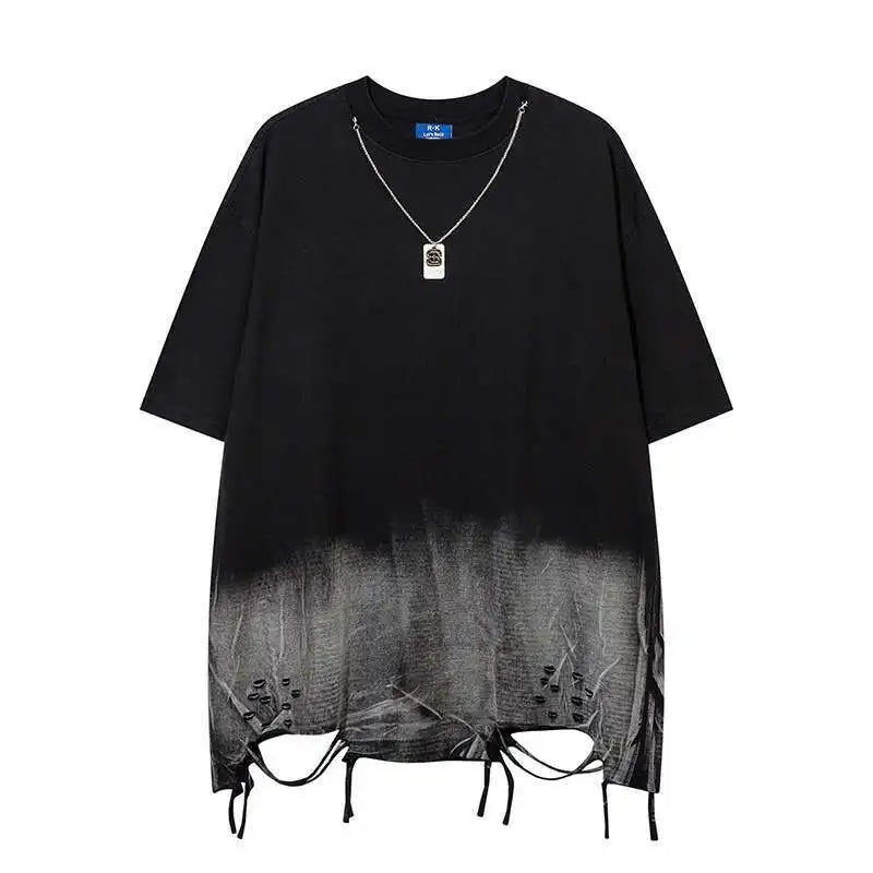 HKSH Summer New Trendy Dark Color Contrast O-Neck Short Sleeve T-shirts Men's Tide High Street Half Length Tees Tie-dyed HK0989