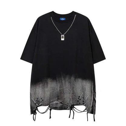 HKSH Summer New Trendy Dark Color Contrast O-Neck Short Sleeve T-shirts Men's Tide High Street Half Length Tees Tie-dyed HK0989
