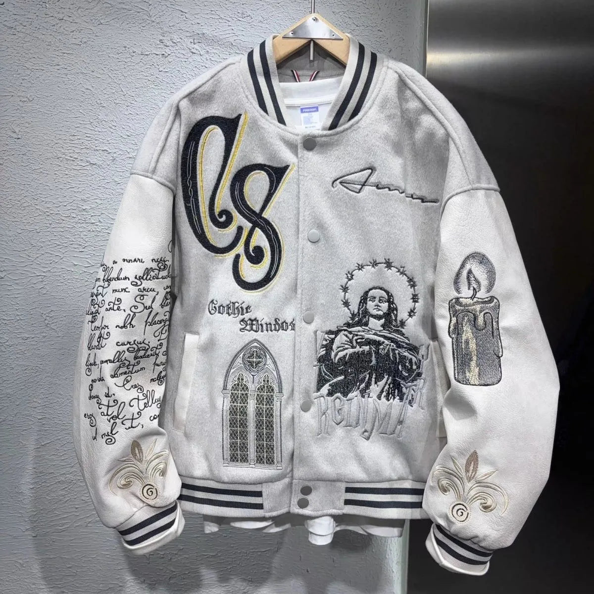 Embroidery bomber Jacket Men Splicing PU Leather Sleeves Spring Autumn Streewear varsity Jacket Baseball Coats Men Clothing