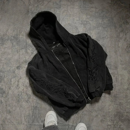 Men's Hoodie Harajuku Y2K Vine Embroidered High Street Washed Black Gray Sweatshirt Gothic Casual Streetwear Loose Fit Man New
