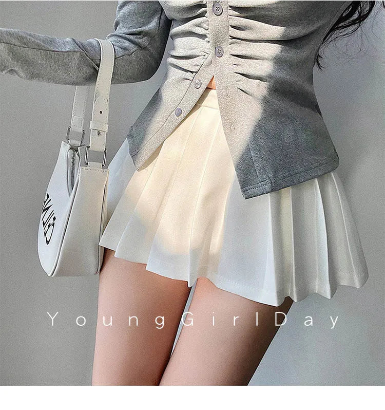  Pleated Skirt with Shorts Women Sexy High Waist White Black A-line Korean Gyaru Mini Tennis Skirt School Girl Summer