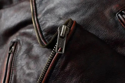 Vintage Black Brown Real Cowhide Genuine Leather Jacket Real Fur Men's Leather Jacket Bomber Men Leather Jacket Motorcycle Coat