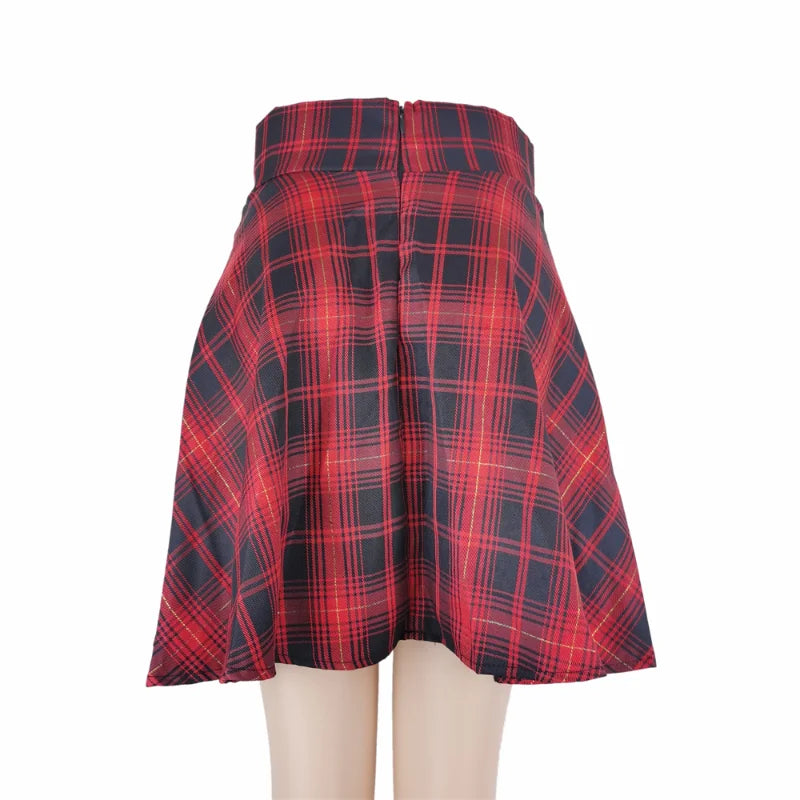 FICHOR Black Checkered Women's Gothic Skirt Women Pleated Spring Autumn Girl Hip Hop Female Punk Goth Mini Skirt Clubwear