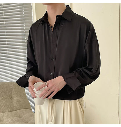 Ice Shirts Shirt Men Fashion Social Mens Dress Shirt Korean Loose Solid Color Long Sleeve Shirts Mens Casual Shirts M-2XL