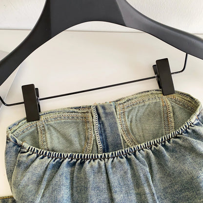 SINGREINY Vintage Denim Strapless Camis Backless Irregular Raw Hem Slim Distressed Crop Top Ladies Sashes Sexy Club Lingerie Top