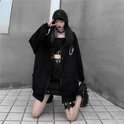 Autumn Womens Harajuku Punk Gothic Girls Black Devil Horn Hoodies Sweatshirt Hooded Japanese Hip Pop Plus Size Top Y2k Clothes