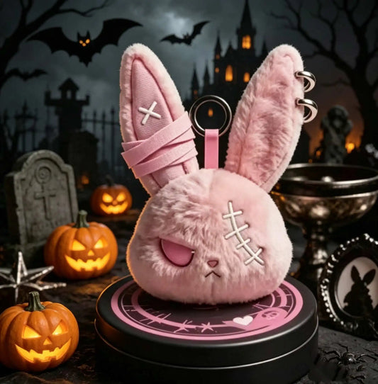 Halloween Gothic Bunny Plush Keychain RabbitBag Charm with Bandage Desian - APEX RITUAL unisex bags