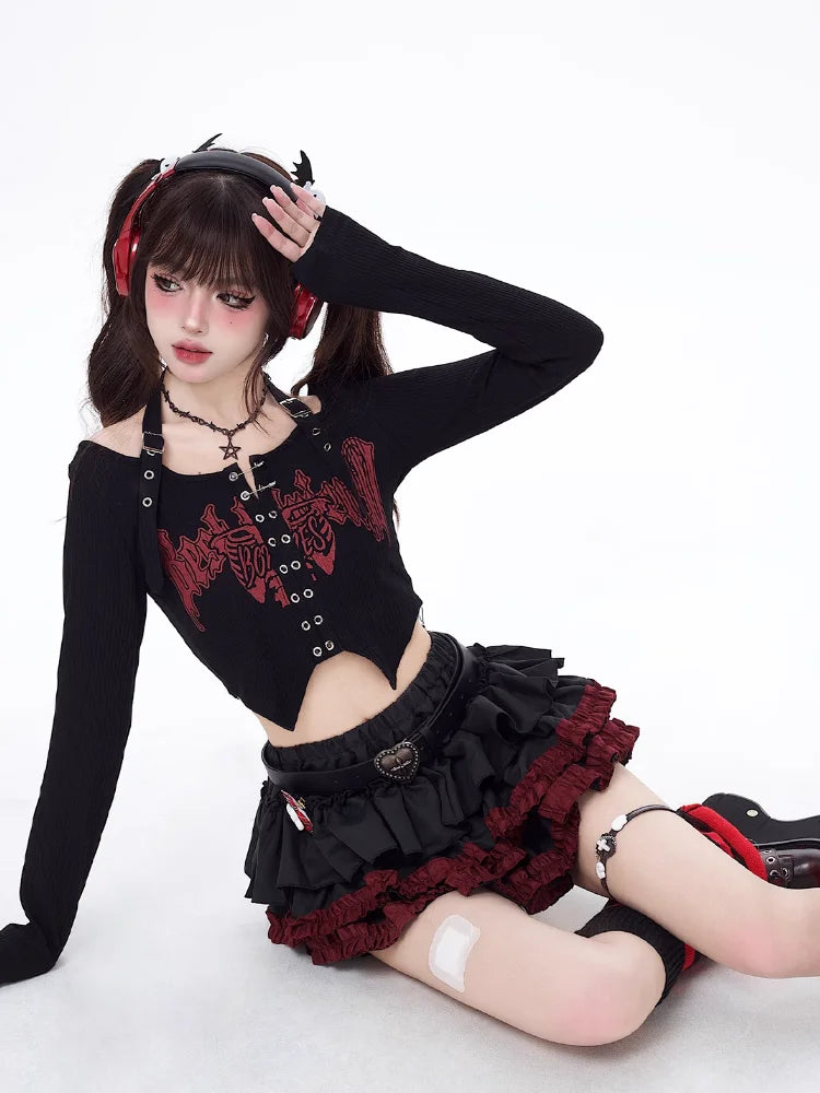 Y2k Mini Skirts Summer Women Black Gothic A-Line Pleated Skirt Harajuku Vintage 90s Aesthetic Kawaii Skirt 2000s Clothes