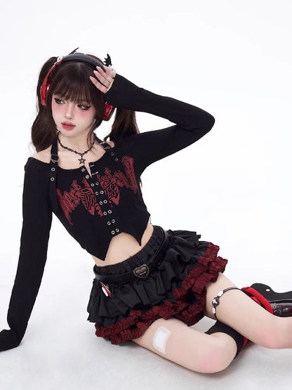 Y2k Mini Skirts Summer Women Black Gothic A-Line Pleated Skirt Harajuku Vintage 90s Aesthetic Kawaii Skirt 2000s Clothes