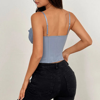 SSexy V Neck Y2K Crop Tops Lace Patchwork Pleated Bowknot Corset Top Sexy Backless Slim Camisole Body Shape Fishbone Bustier