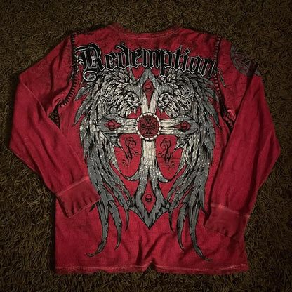 Apex Ritual – Y2K Hip Hop Oversized Long Sleeve T-Shirt – Gothic Round Neck Streetwear Top