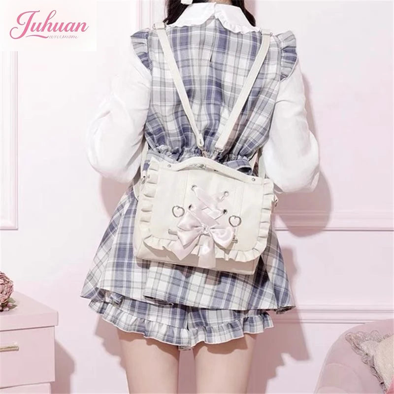 Mine Department Lolita Women's Bag Bow Control Strap Love Handbag Sweet Cute One Shoulder Oblique Span Women's Student Backpack