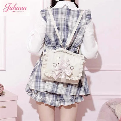 Mine Department Lolita Women's Bag Bow Control Strap Love Handbag Sweet Cute One Shoulder Oblique Span Women's Student Backpack