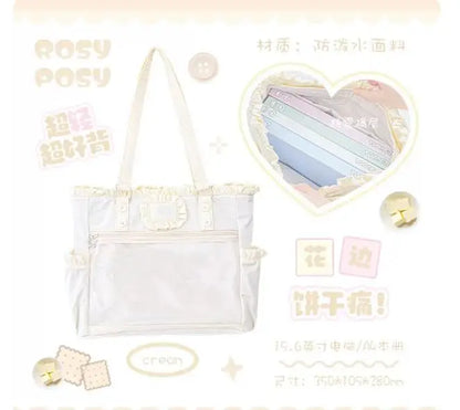Japanese New Girls Silver Shoulder Bag Large Capacity Ribbon Itabag Student Women's Satin Messenger Bag Leather Backpacks