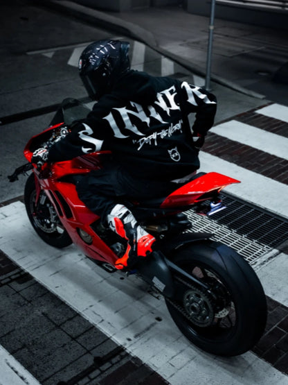 Apex Ritual – メンズ ゴシック ムーンプリント オーバーサイズパーカー – ブラック ストリートウェア プルオーバー スウェットシャツ