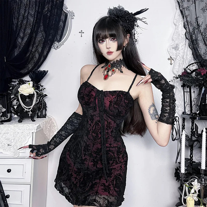 Women's Gothic Cross Strap Mini Dress