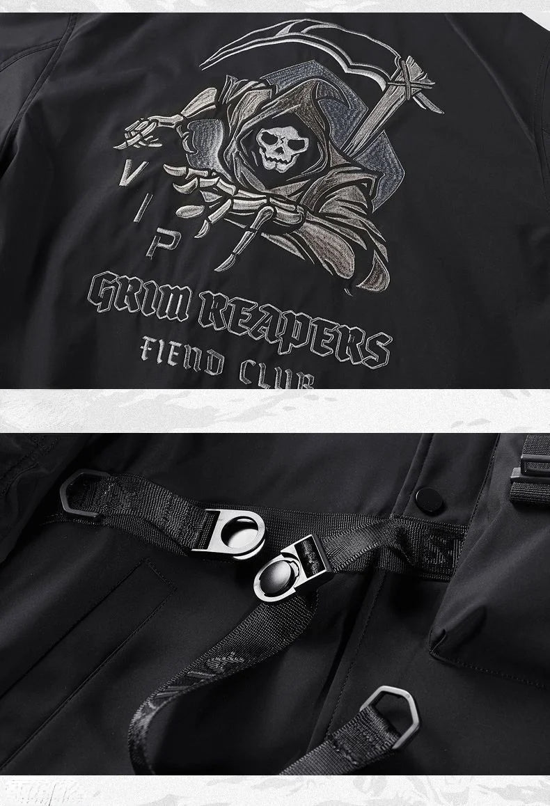 God of Death Bomber Jacket Chest Pocket Techwear Men Punk Hip Hop Tactical Streetwear Black Varsity Jackets Oversized MA1 Coats