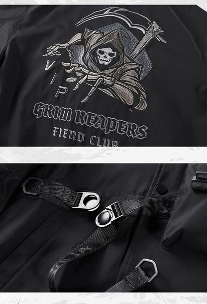 God of Death Bomber Jacket Chest Pocket Techwear Men Punk Hip Hop Tactical Streetwear Black Varsity Jackets Oversized MA1 Coats