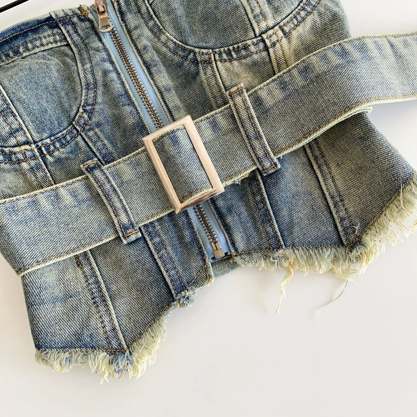 SINGREINY Vintage Denim Strapless Camis Backless Irregular Raw Hem Slim Distressed Crop Top Ladies Sashes Sexy Club Lingerie Top