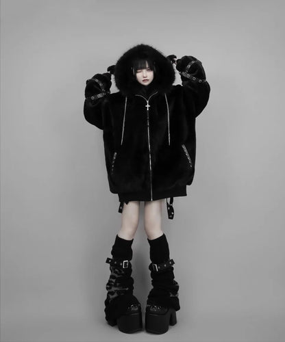 Women's Harajuku Plush Ear Fur Coat