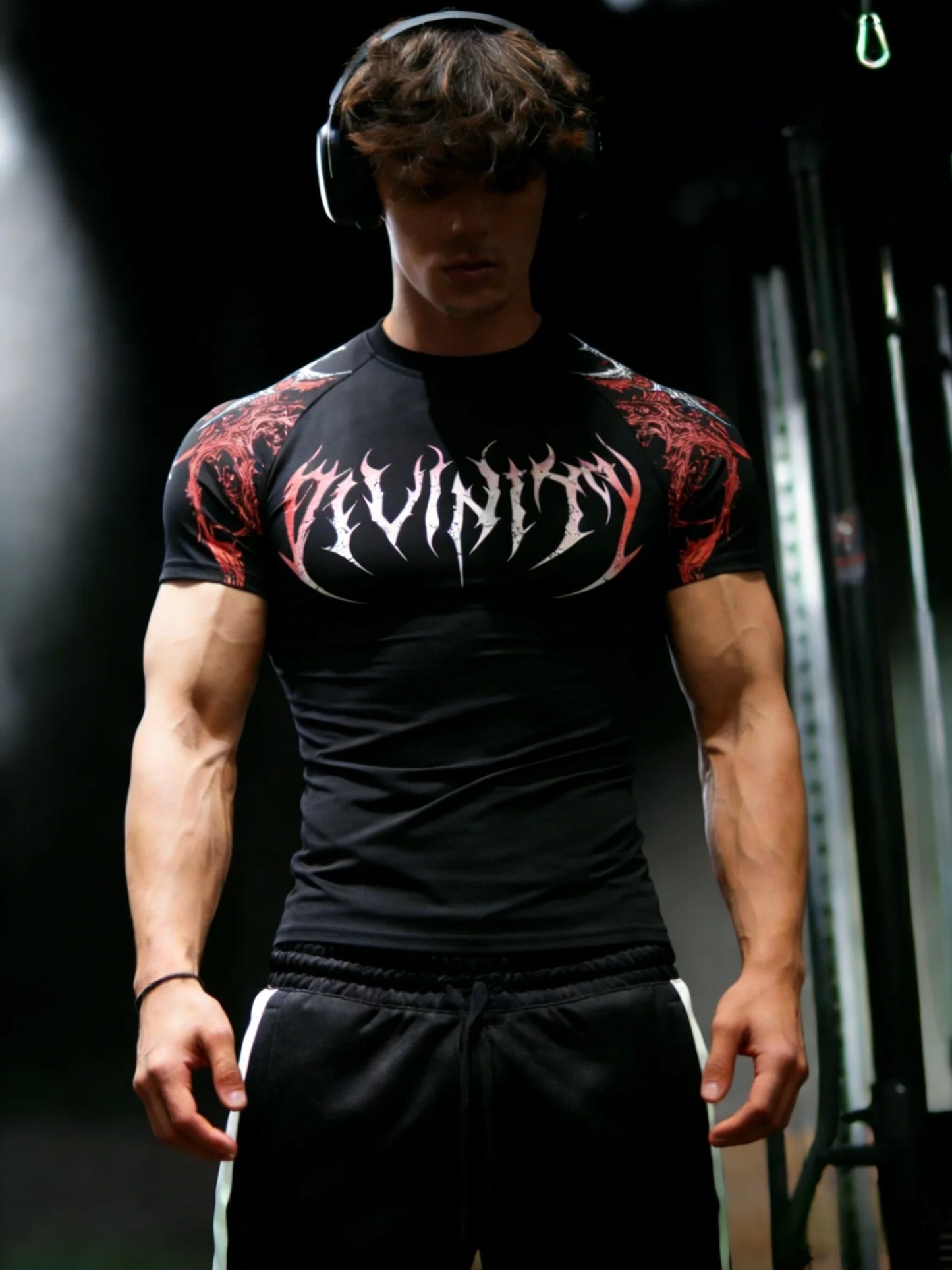 Men'S Athletic Fitness T-Shirt, Summer Quick-Dry Compression Shirt, Stylish Gothic Print Men'S Sports Top