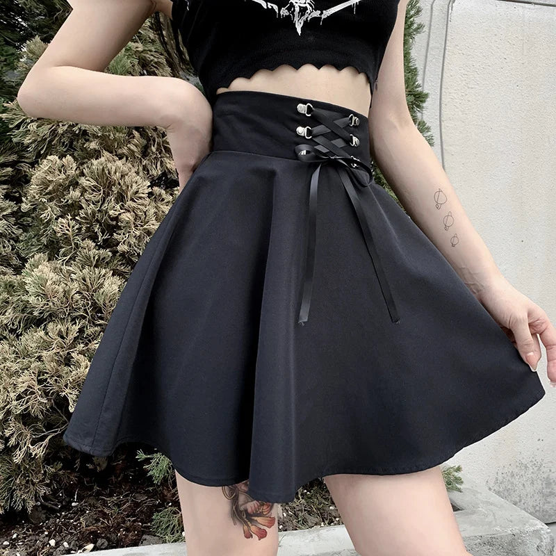 FICHOR Black Checkered Women's Gothic Skirt Women Pleated Spring Autumn Girl Hip Hop Female Punk Goth Mini Skirt Clubwear