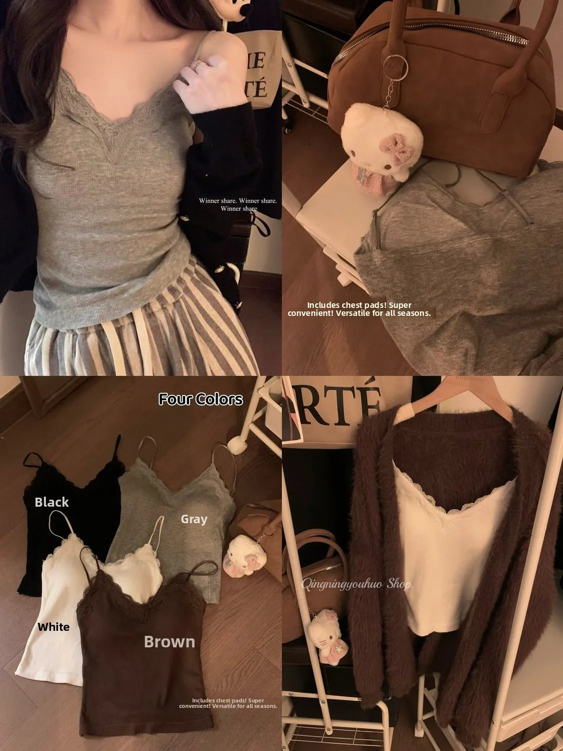 Women's Lace Strap Padded Tank Top
