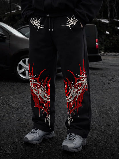 White Skull Gothic Casual Pants Mens American Retro Punk Dark Jogging Pants Harajuku Trend Sweatpants