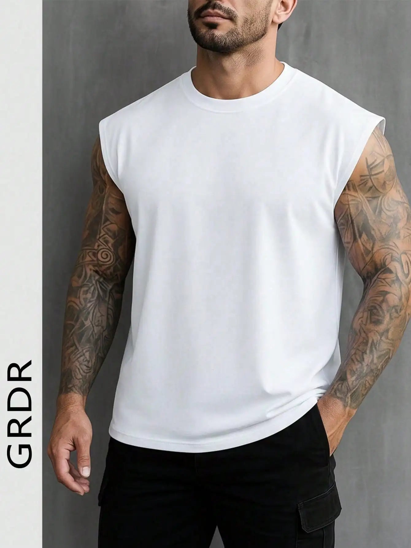 Men's White Sleeveless T-Shirt Tank Top Casual Loose Fit O-Neck Basic Vest Summer Gym Workout Streetwear Tops