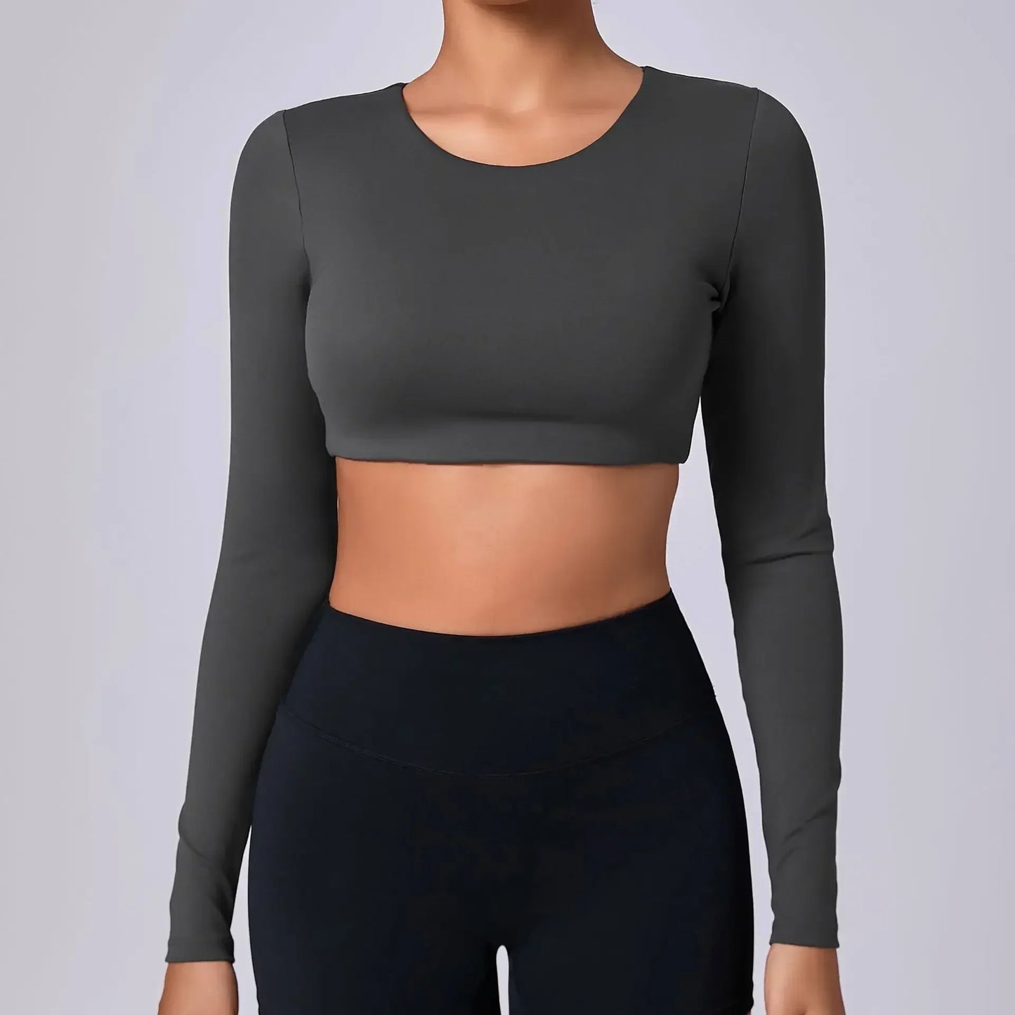 Crop Top Women Long Sleeve Tees 2026 Gym Shirt Padding Sports T-shirts Push Up Yoga Clothing Black White Blue Coffee Gray Navy