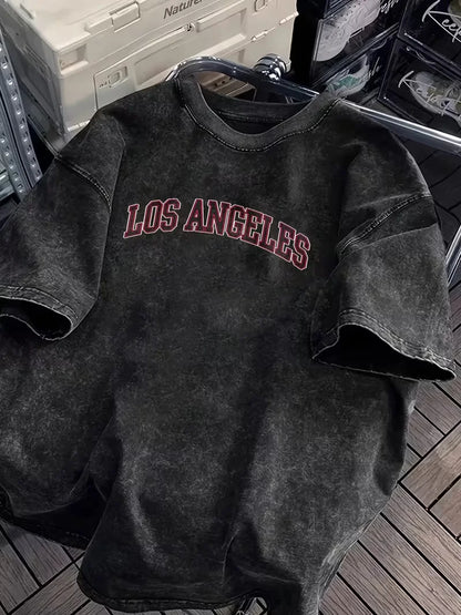 Vintage Washed Los Angeles Arch Letter Graphic T-Shirt, Retro USA City - APEX RITUAL women's t-shirts
