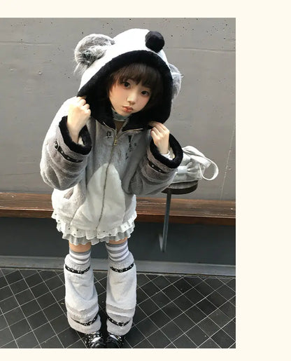 Women's Plush Hooded Embroidered Coat Set