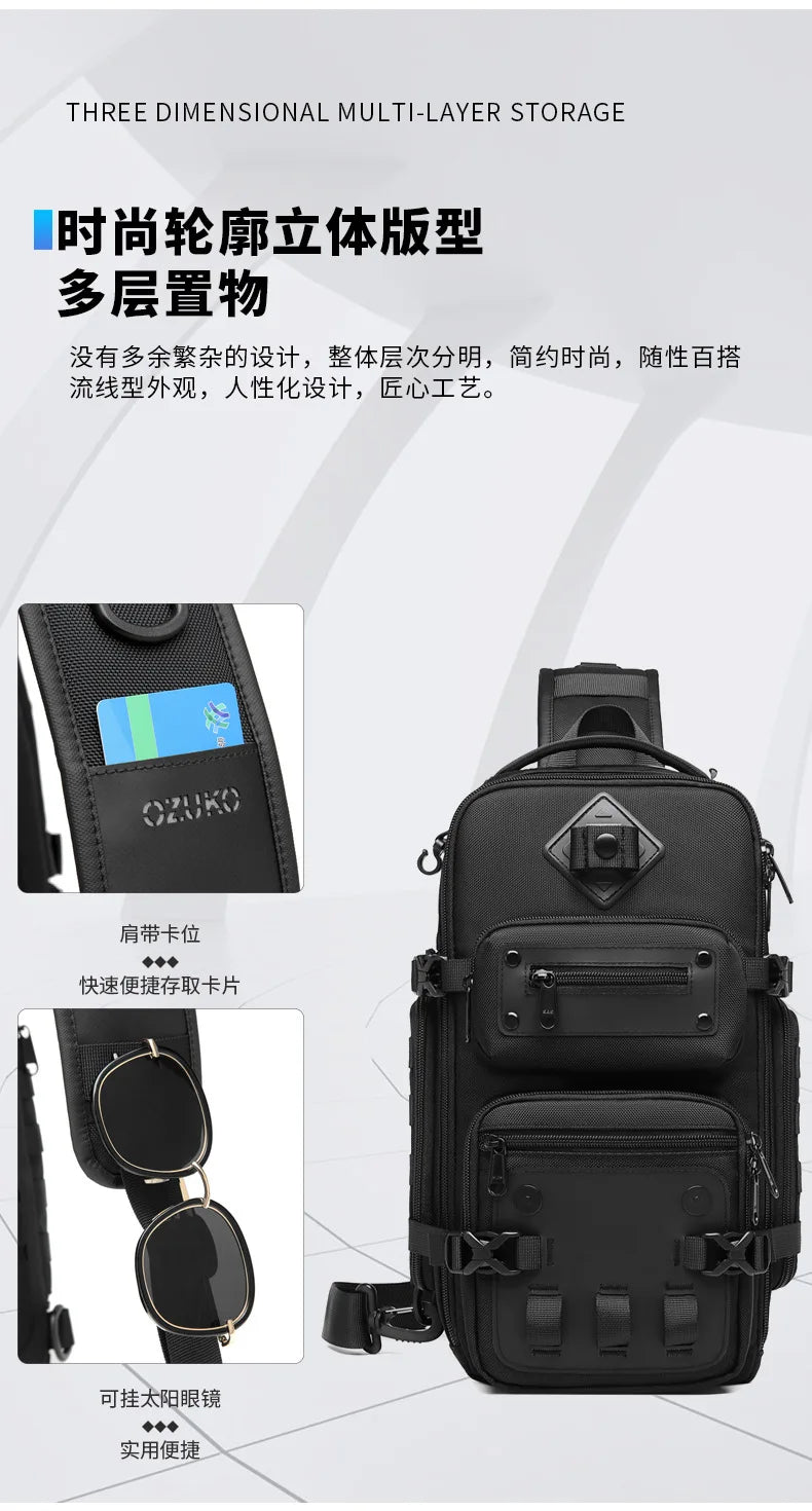 Ozuko Belly Bags Men's Chest Bag Outdoor Tactical One Shoulder Crossbody Bag High Capacity Waterproof Sports Bag For Man