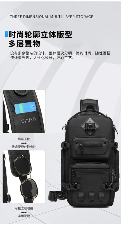 Ozuko Belly Bags Men's Chest Bag Outdoor Tactical One Shoulder Crossbody Bag High Capacity Waterproof Sports Bag For Man