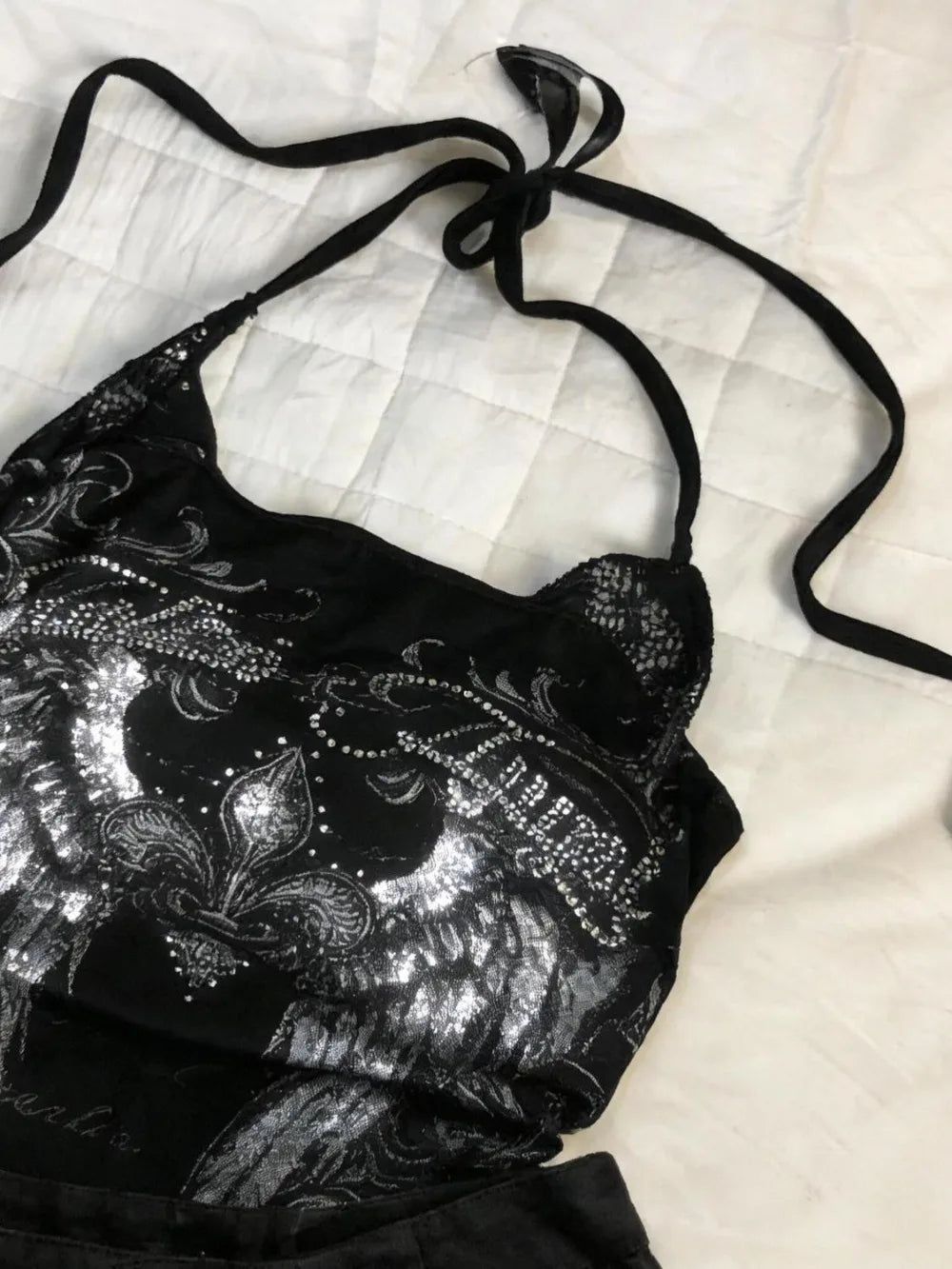 Women's Y2K Rose-Print Halter Crop Top