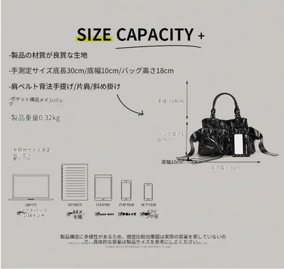 Veo-1 Piece Retro Y2K Edgy Rivet Motorcycle Bag, Large Capacity Pleated Versatile Commuter Bag, High-End Arm Bag, Cute and Spicy Women's Shoulder Bag, Fashionable and Convenient Soft Leather Crossbody Bag, Detachable Adjustab